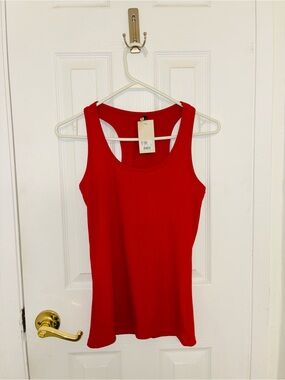 Women’s Red Ribbed Tank Top - Classic Scoop Neck